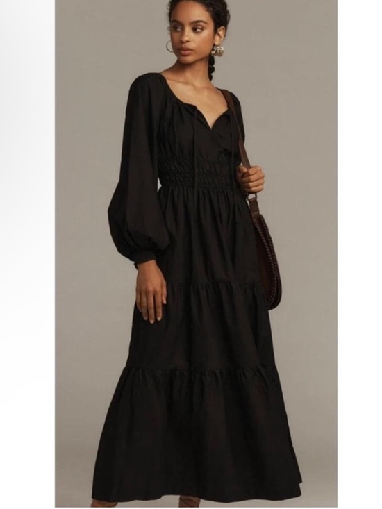 Anthropologie Dresses & Skirts - Anthropologie Black Long Puff-Sleeve Tiered Maxi Dress